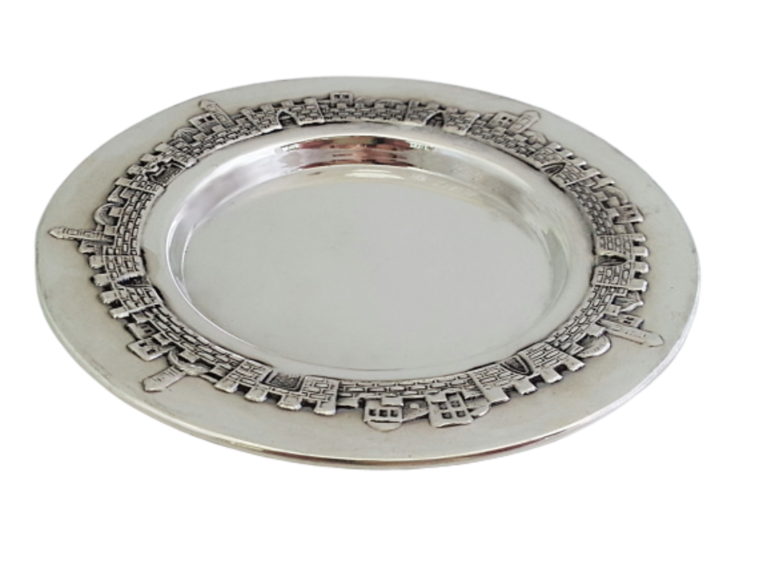 Pure silver Jerusalem Kiddush cup plate
