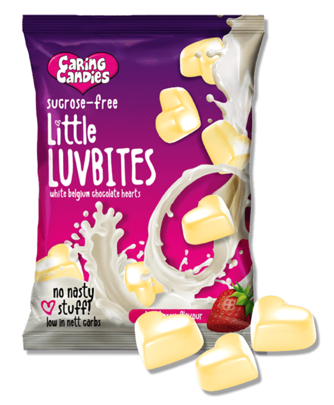 Little Luvbites Sucrose Free White Belgium Chocolate Hearts Strawberry Flavour - 100 gr