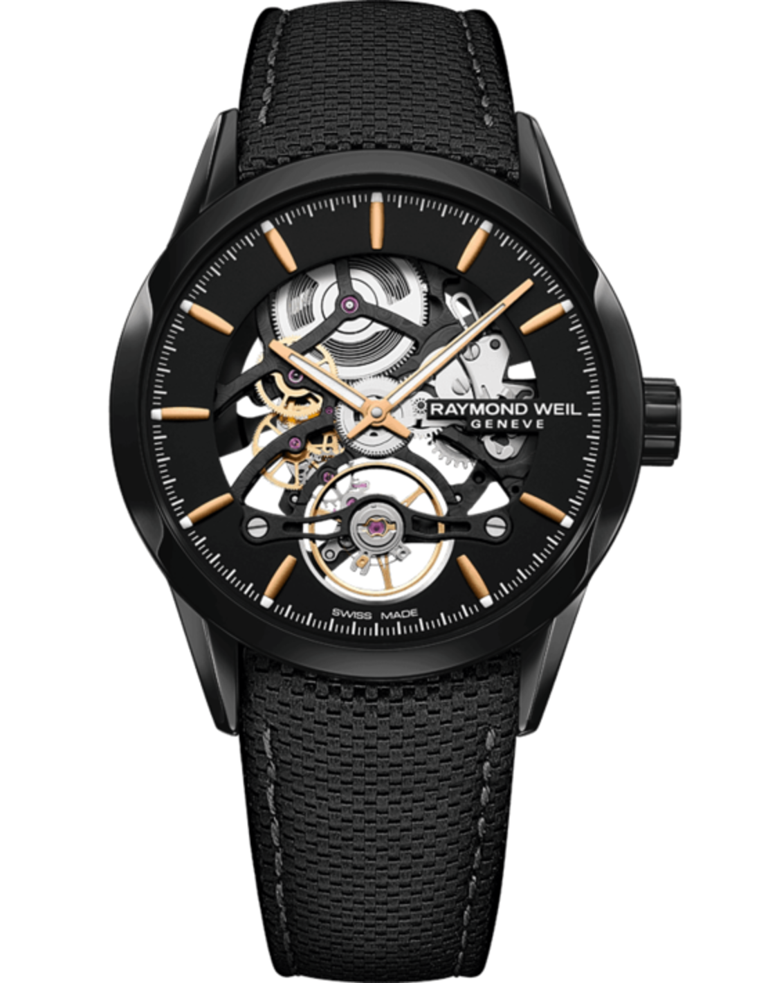Freelancer Calibre RW1212 Skeleton Men's Automatic Black Watch, 42mm stainless steel, black open-worked dial, black leather strap, Calibre RW1212 in-house movement  2785-BC5-20001