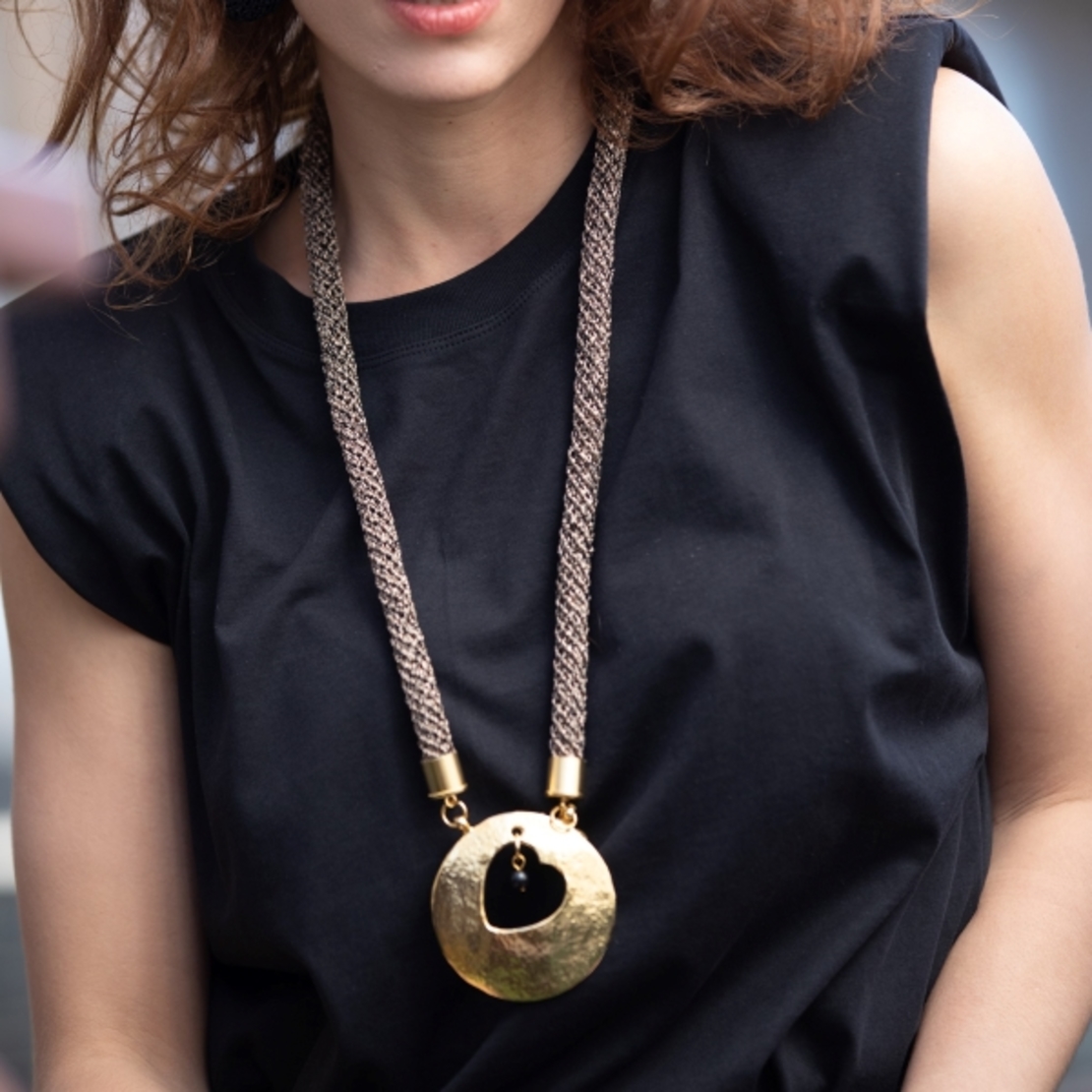 Coffee & Gold Heart Pendant Necklace | Yaara
