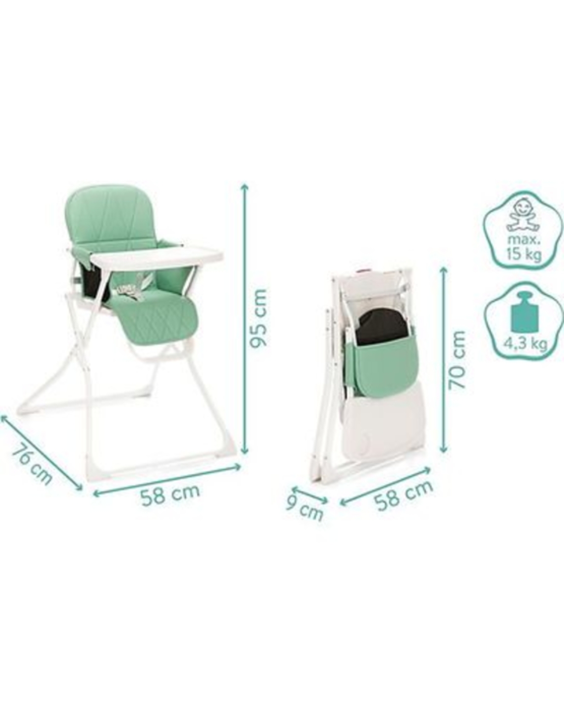 כסא אוכל מתקפל ביד אחת Fresco -Green Grey Infanti