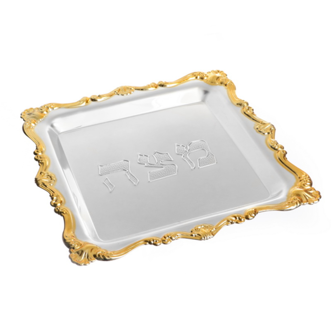 Silver plated matzah tray / gold stripe