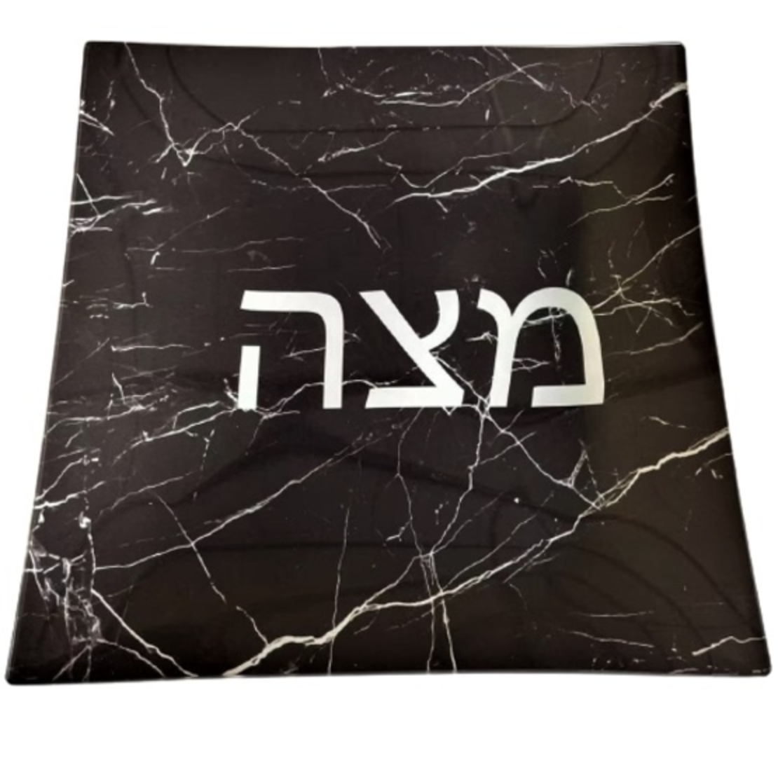 Plate for matzah glass marble black 25X25 cm
