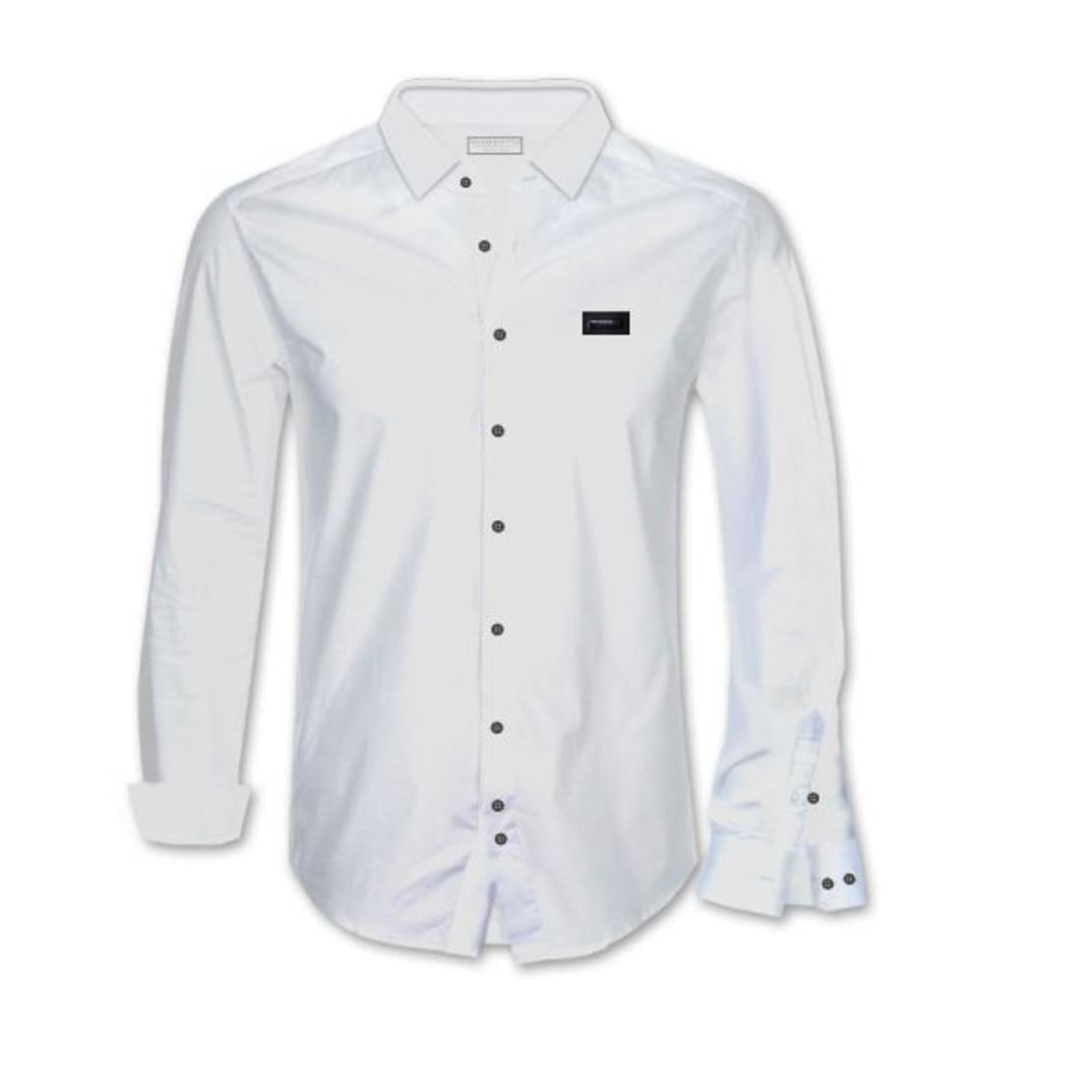חולצת כפתורים Stretch עם פלטה - לבן -שחור
