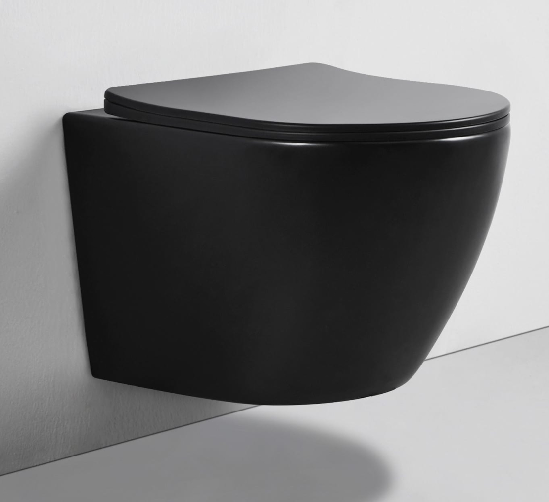אסלה תלויה בצבע שחור מט רימלס +מושב הידראולי MATINA איסוף עצמי