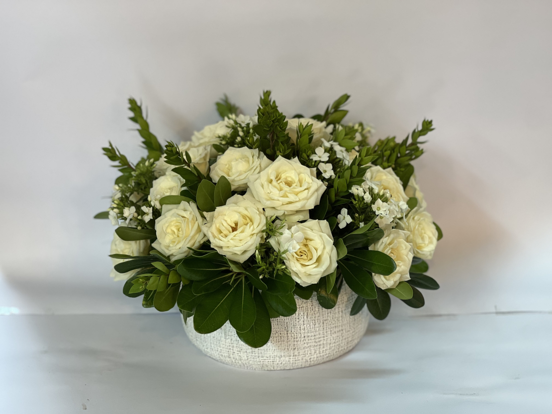 A white arrangement for Rosh Hashanah