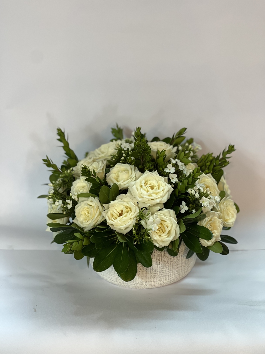 A white arrangement for Rosh Hashanah