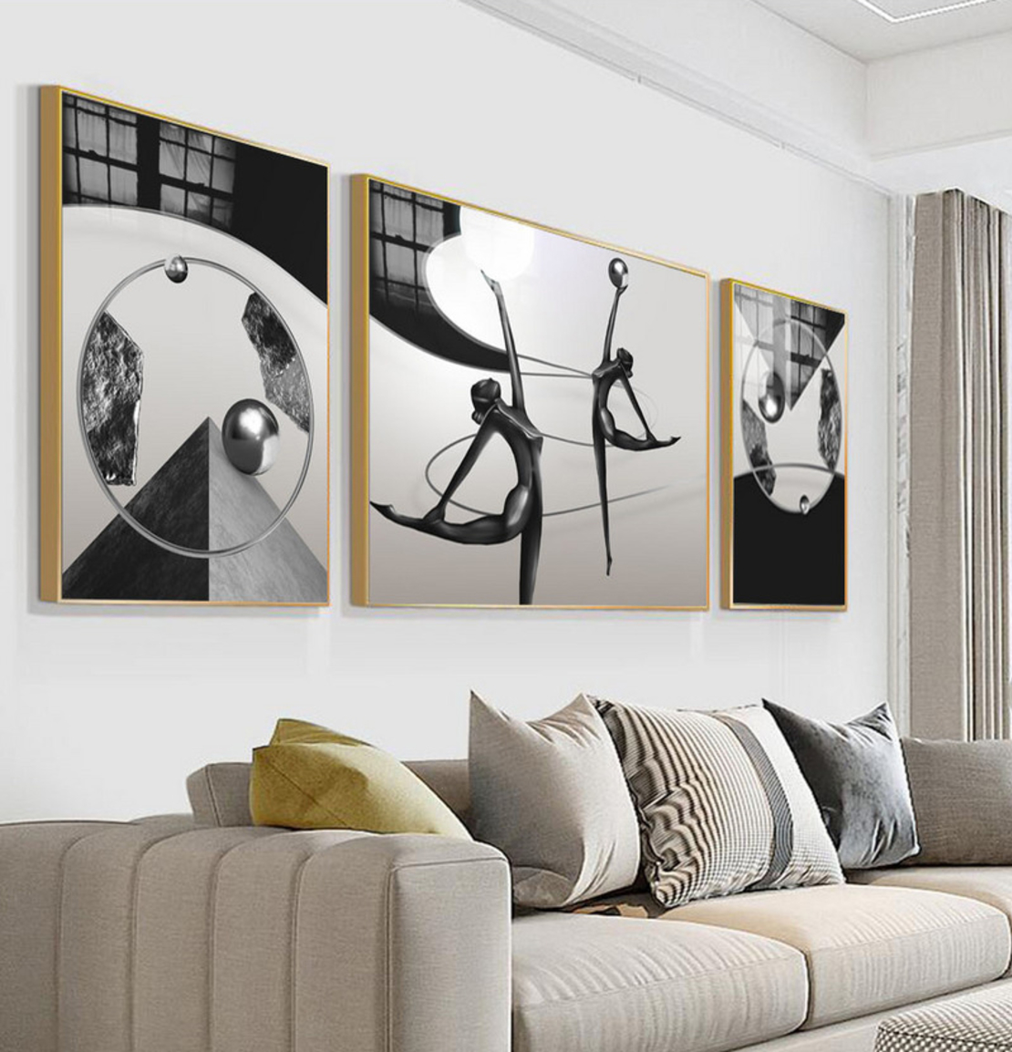 תמונת אבסטרקט מחולקת לסלון על קנבס עם אפשרות לחיפוי זכוכית דגם 7659067