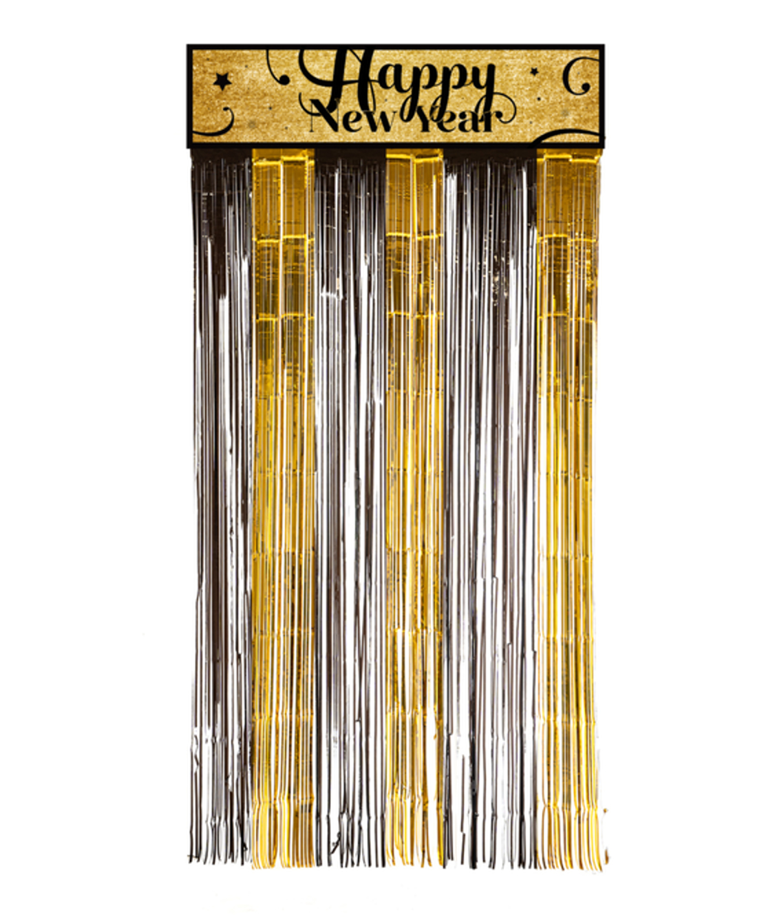 וילון שחור-זהב עם כרזה HAPPY NEW YEAR כ - 1*2 מטר