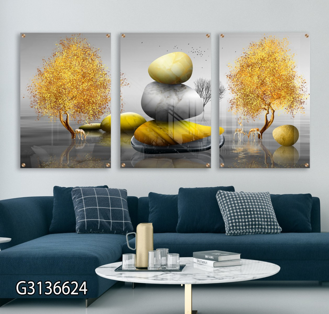 שלישיית תמונות לפינת אוכל או לסלון מודפסות על זכוכית דגם G3136624
