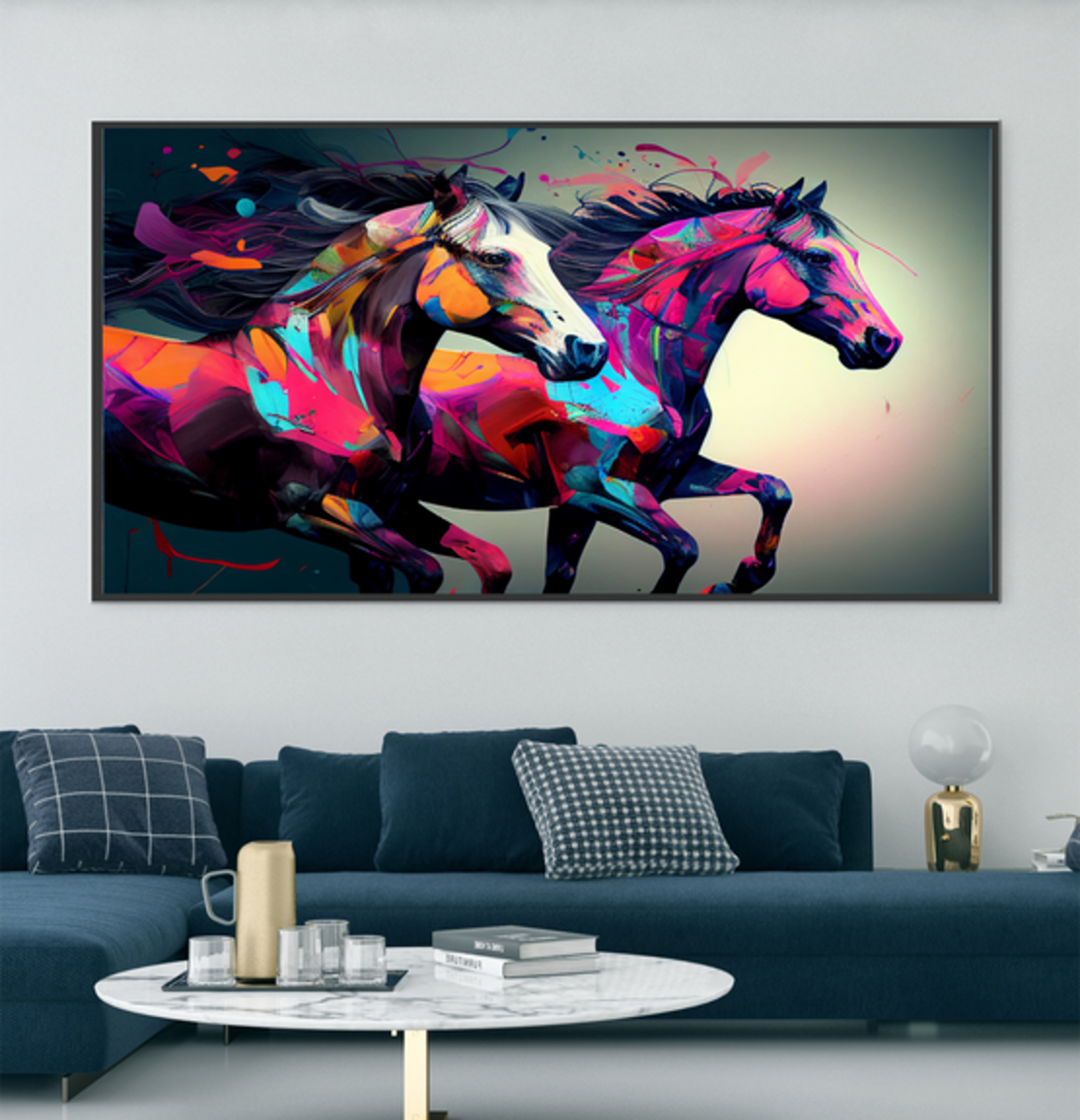 תמונת קנבס גרפיטי סוסים מעוצבת ממוסגרת לחדר שינה או לסלון דגם 89711312