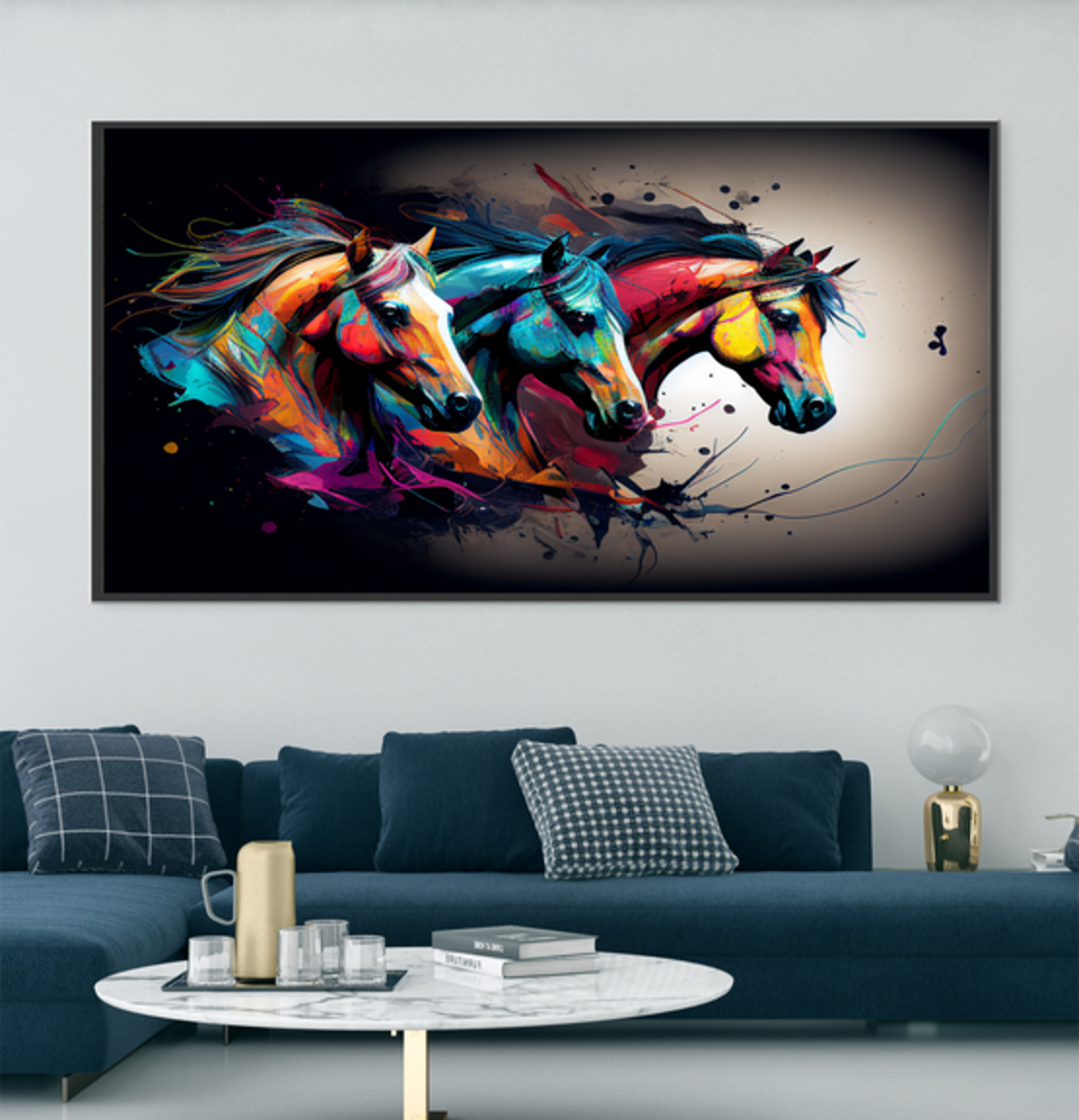 תמונת קנבס גרפיטי סוסים מעוצבת ממוסגרת לחדר שינה או לסלון דגם 89711317