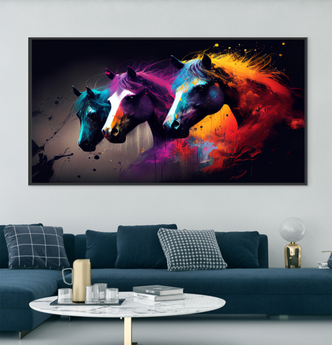 תמונת קנבס גרפיטי סוסים מעוצבת ממוסגרת לחדר שינה או לסלון דגם 89711313