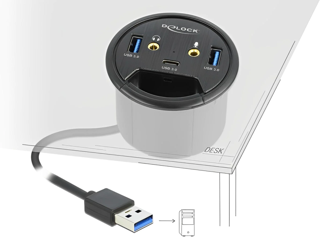 מפצל USB HUB שולחני USB 3.2 עם 3 כניסות USB-A/C + אודיו Delock