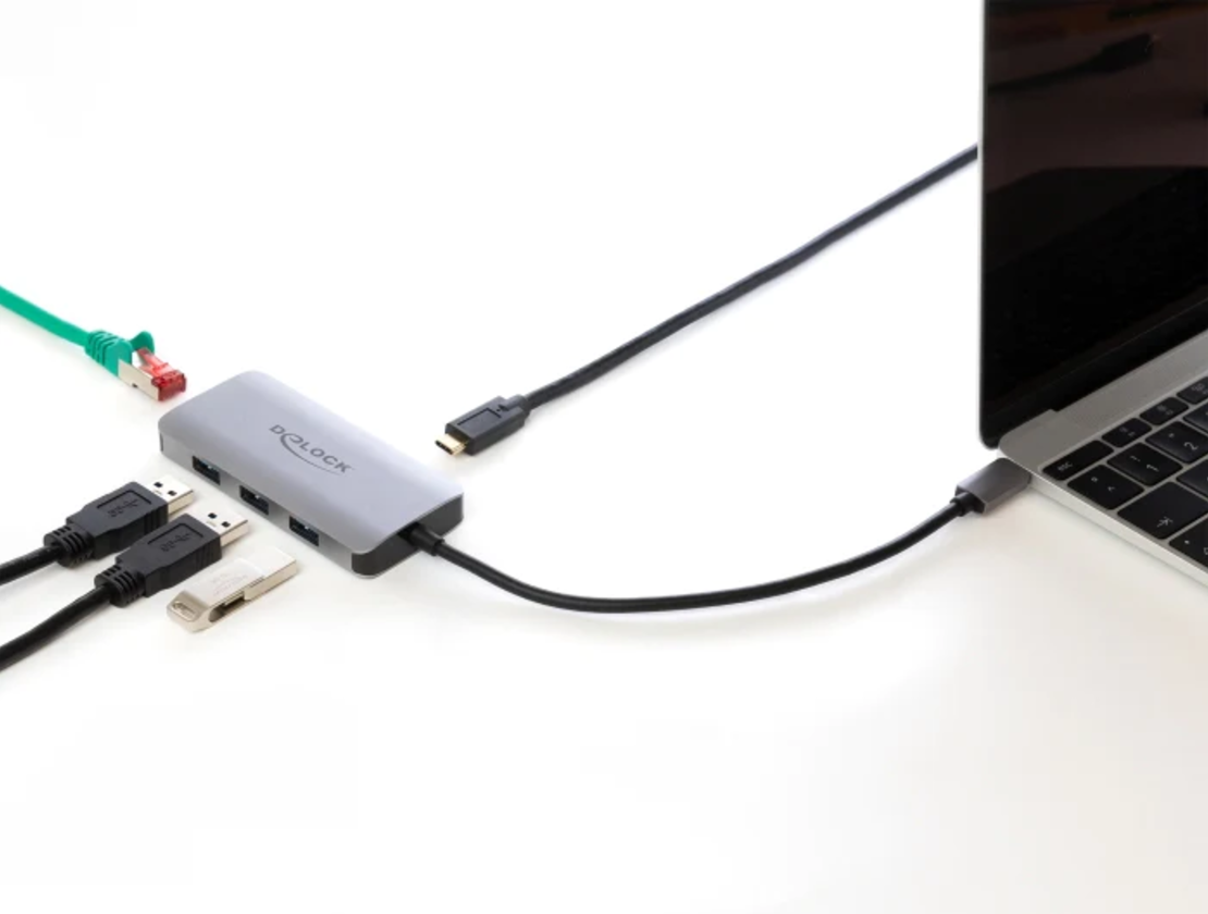 מפצל USB HUB משרדי USB-C 3.2 Gen 1 PD עם 3 כניסות USB-A + רשת Delock Giga