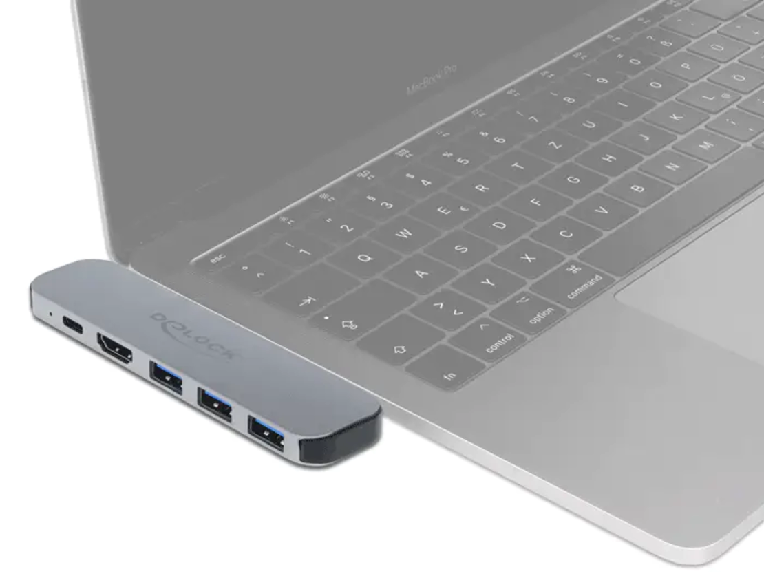 תחנת עגינה Thunderbolt™3 4K עבור MacBook ל- 2 מסכים בו זמנית עם אספקת מתח דגם Delock D87753