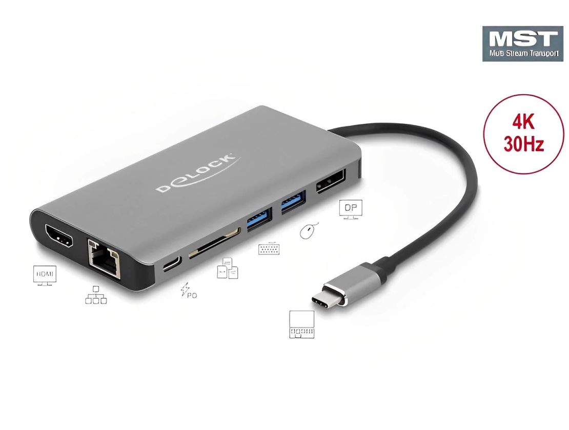 תחנת עגינה אוניברסלית USB Type-C™ 4K ל- 2 מסכים בו זמנית עם אספקת מתח דגם Delock D87683