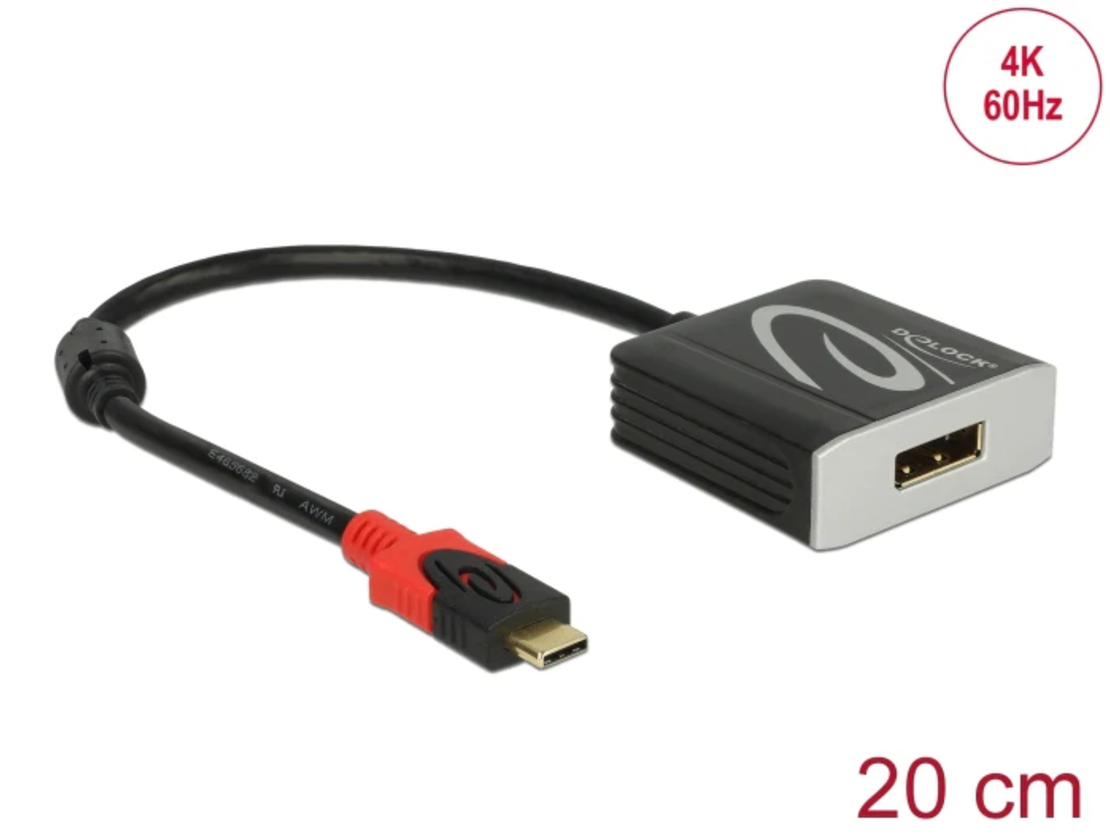 מתאם USB-C זכר לחיבור מסך DisplayPort 4K 60 Hz