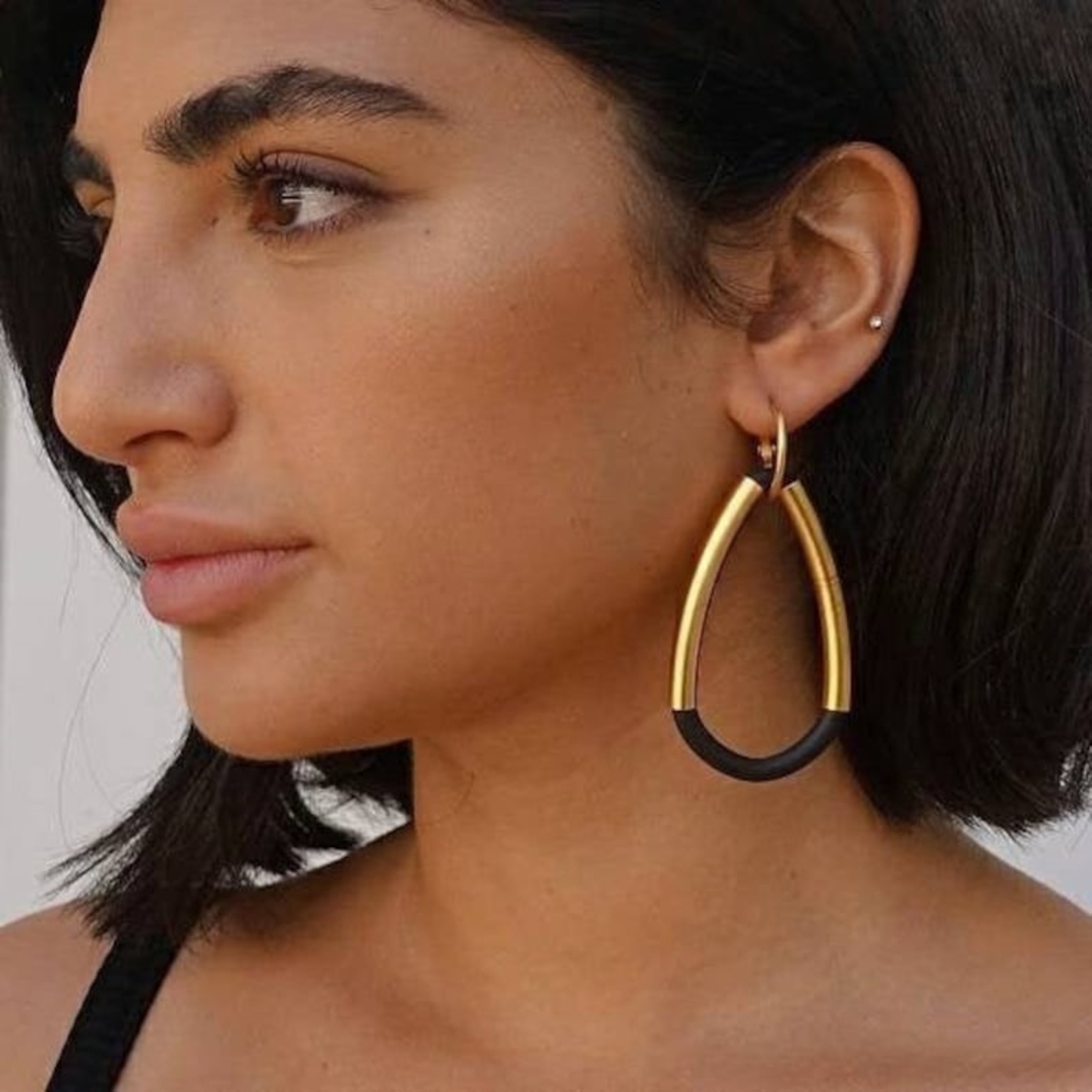 Gold and Rubber Hanging Earrings