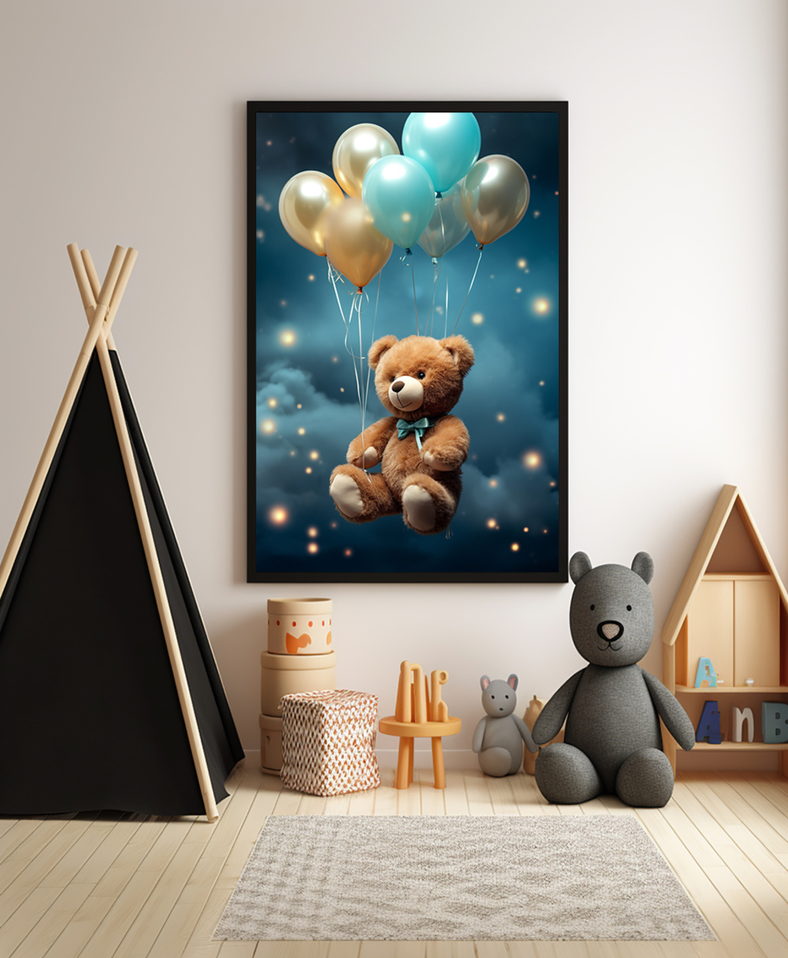 תמונה מקורית לחדר ילדים דובי חמוד עם בלונים דגם 4082330