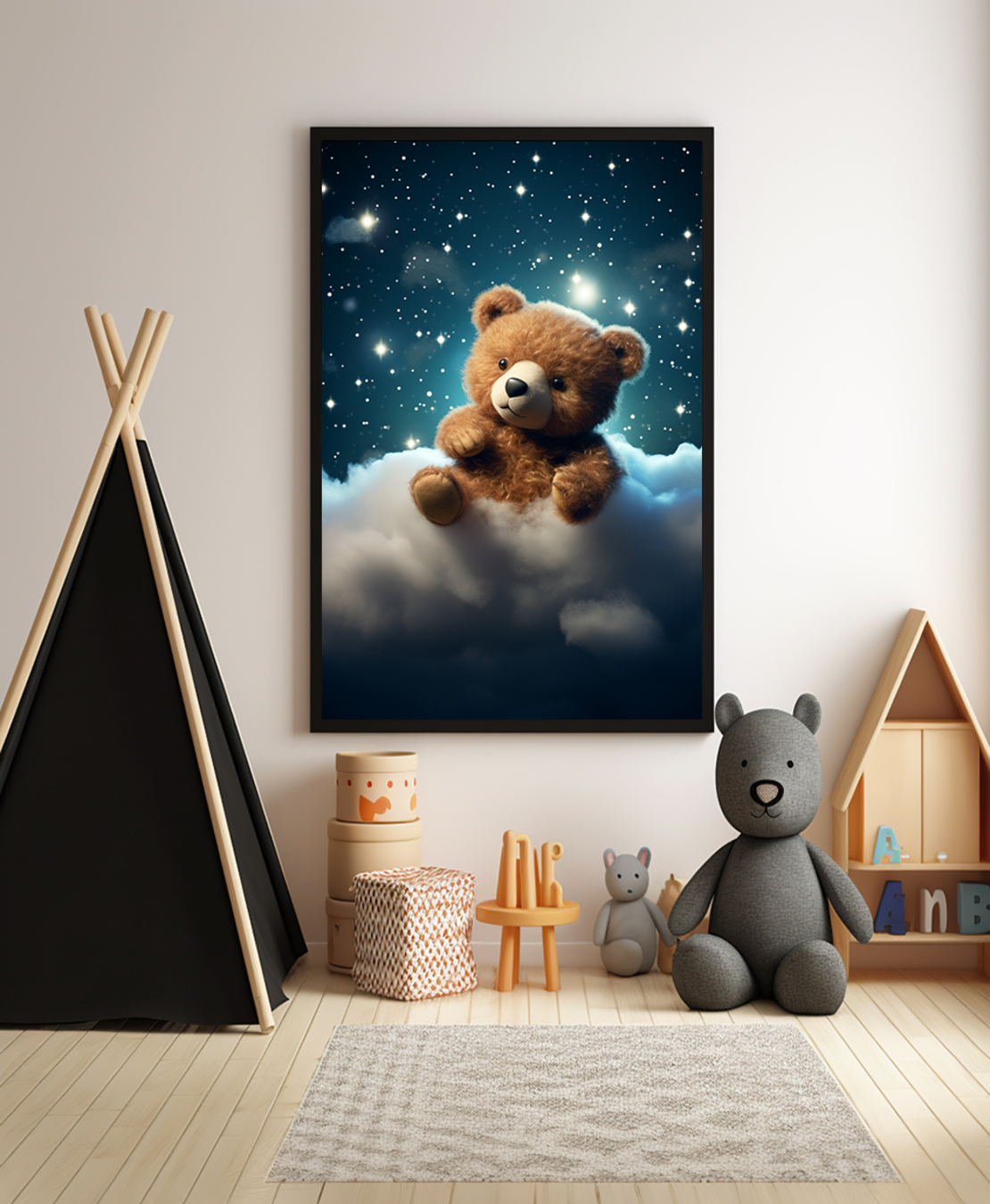 תמונה מקורית לחדר ילדים דובי חמוד על ענן דגם 4082331