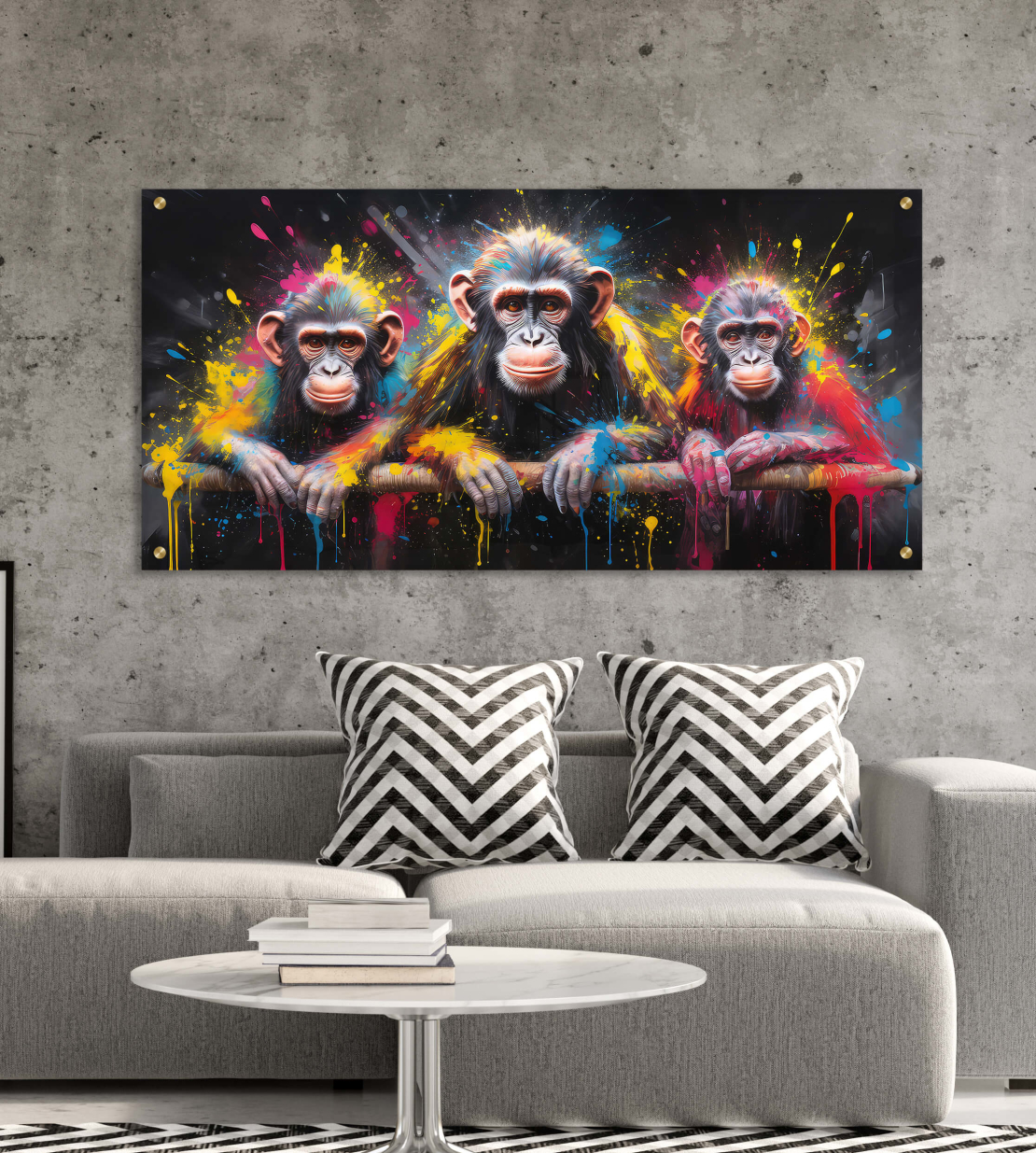 תמונת זכוכית או קנבס לסלון או למשרד גרפיטי קופים דגם --2508315