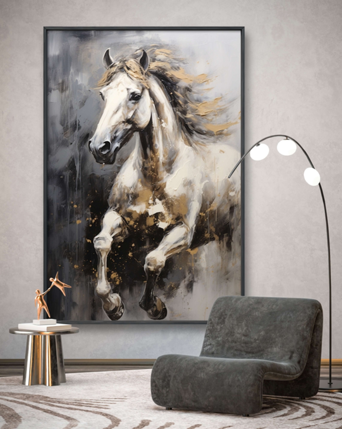 תמונת קנבס סוס בלבן וזהב דגם 1709231