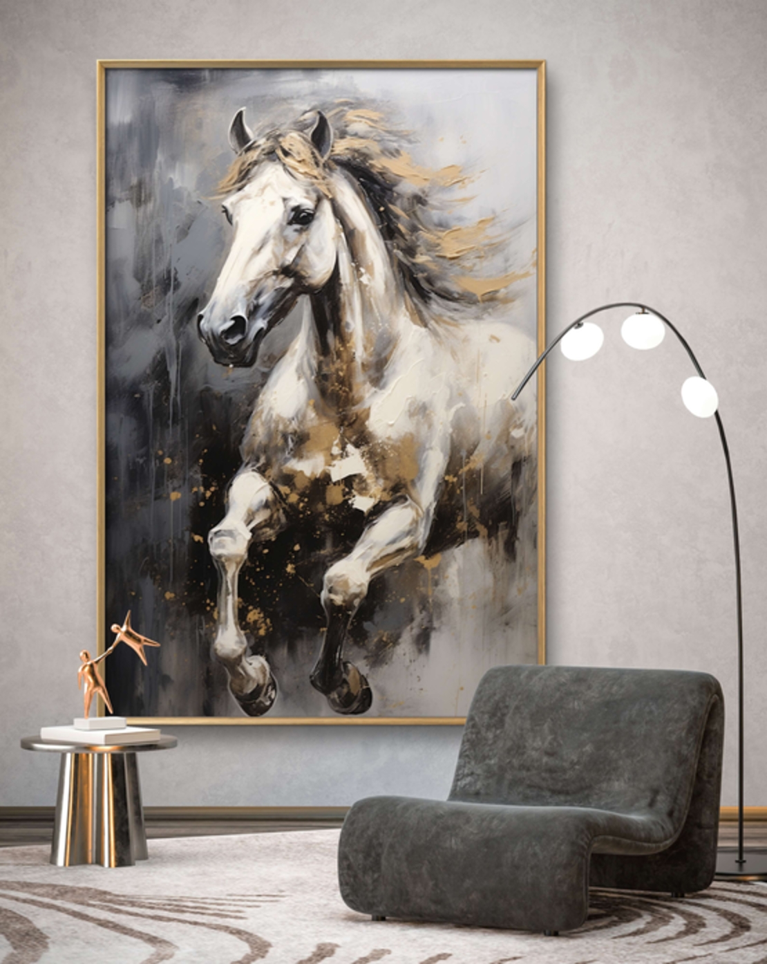 תמונת קנבס סוס בלבן וזהב דגם 1709231