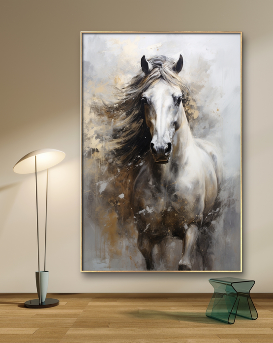 תמונת קנבס סוס בלבן וזהב דגם  - 1709232