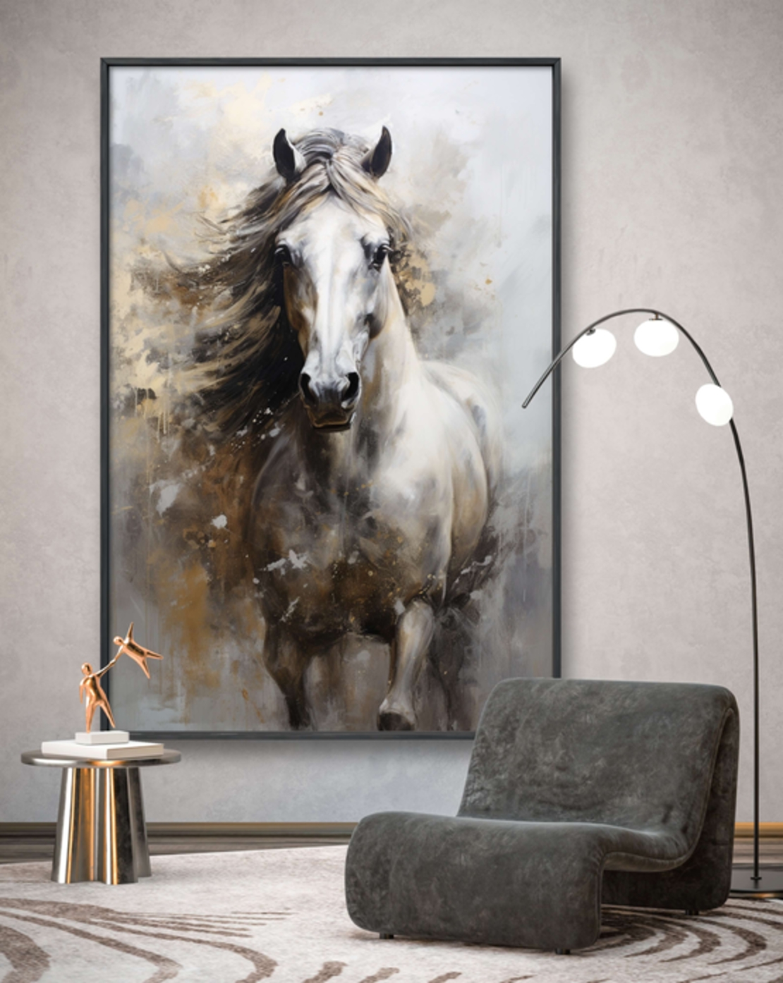 תמונת קנבס סוס בלבן וזהב דגם  - 1709232