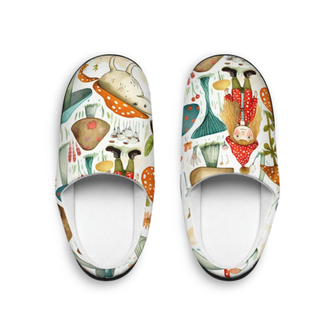 Women's Indoor Cozy Slippers - Mushroom Design - Handmade Woolen Shoes
