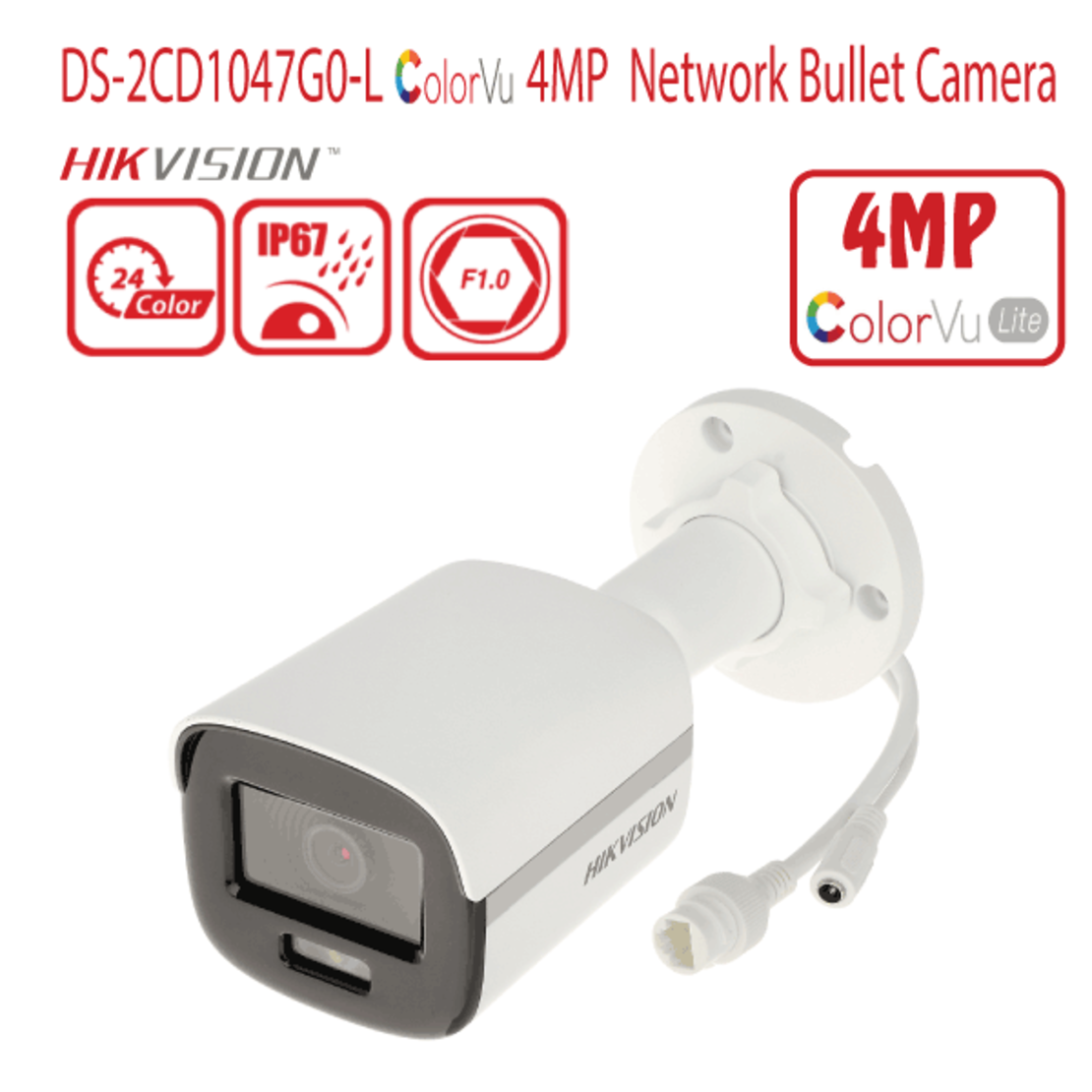 DS-2CD1047G0-L - מצלמת צינור IP ColorVu באיכות 4MP מבית Hikvision