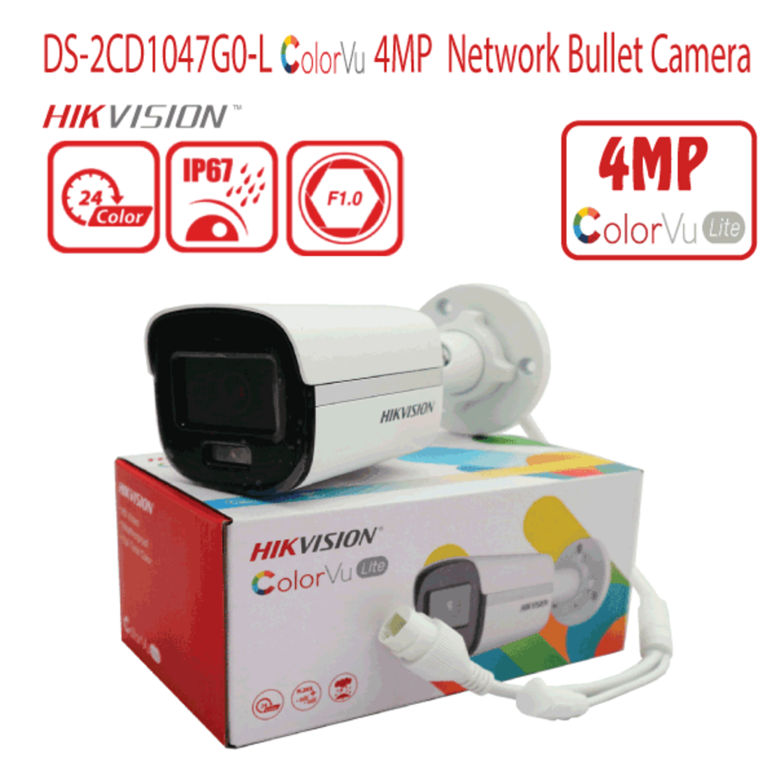 DS-2CD1047G0-L - מצלמת צינור IP ColorVu באיכות 4MP מבית Hikvision