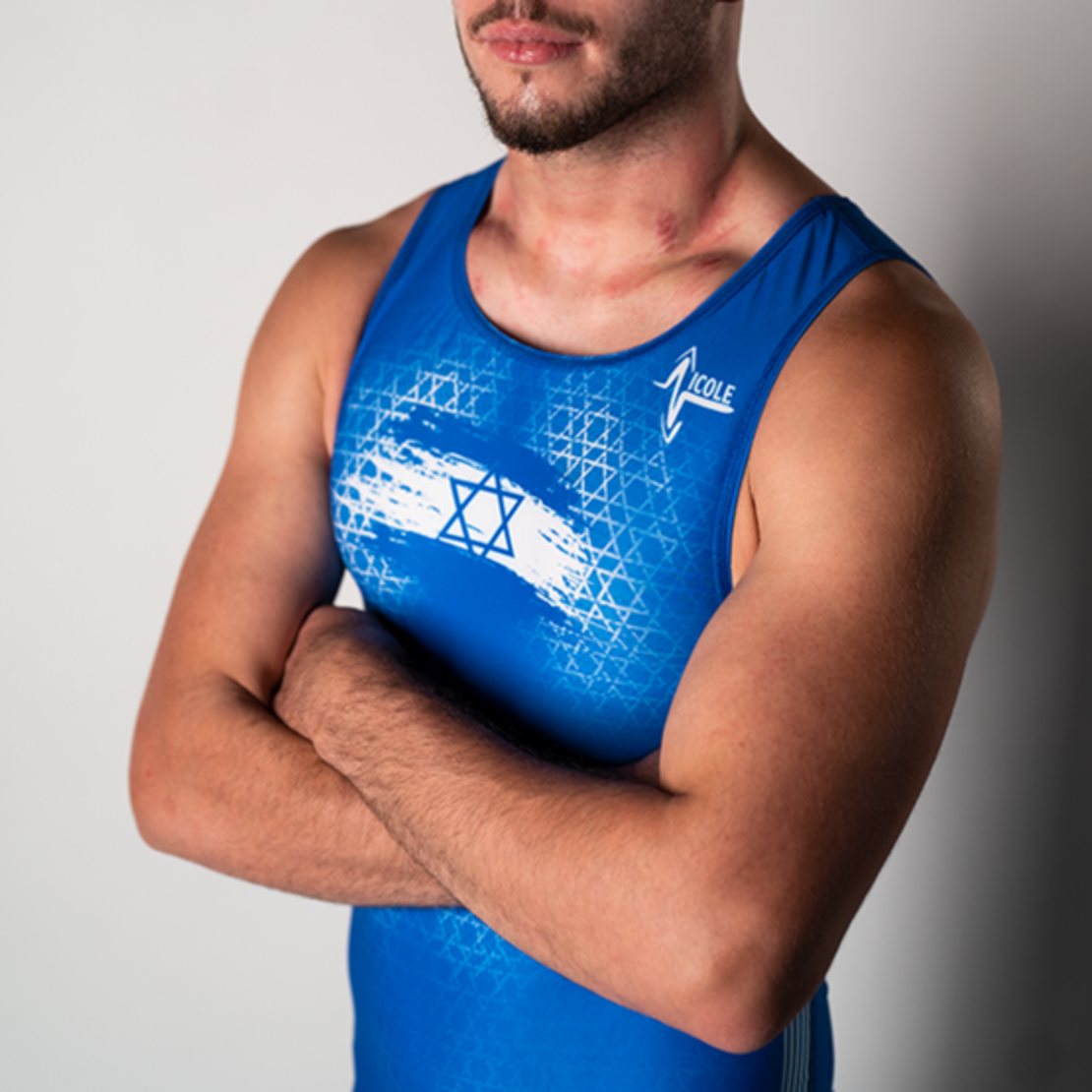 סינגלט גברים תחרותי להרמת משקולות - BLUE & WHITE