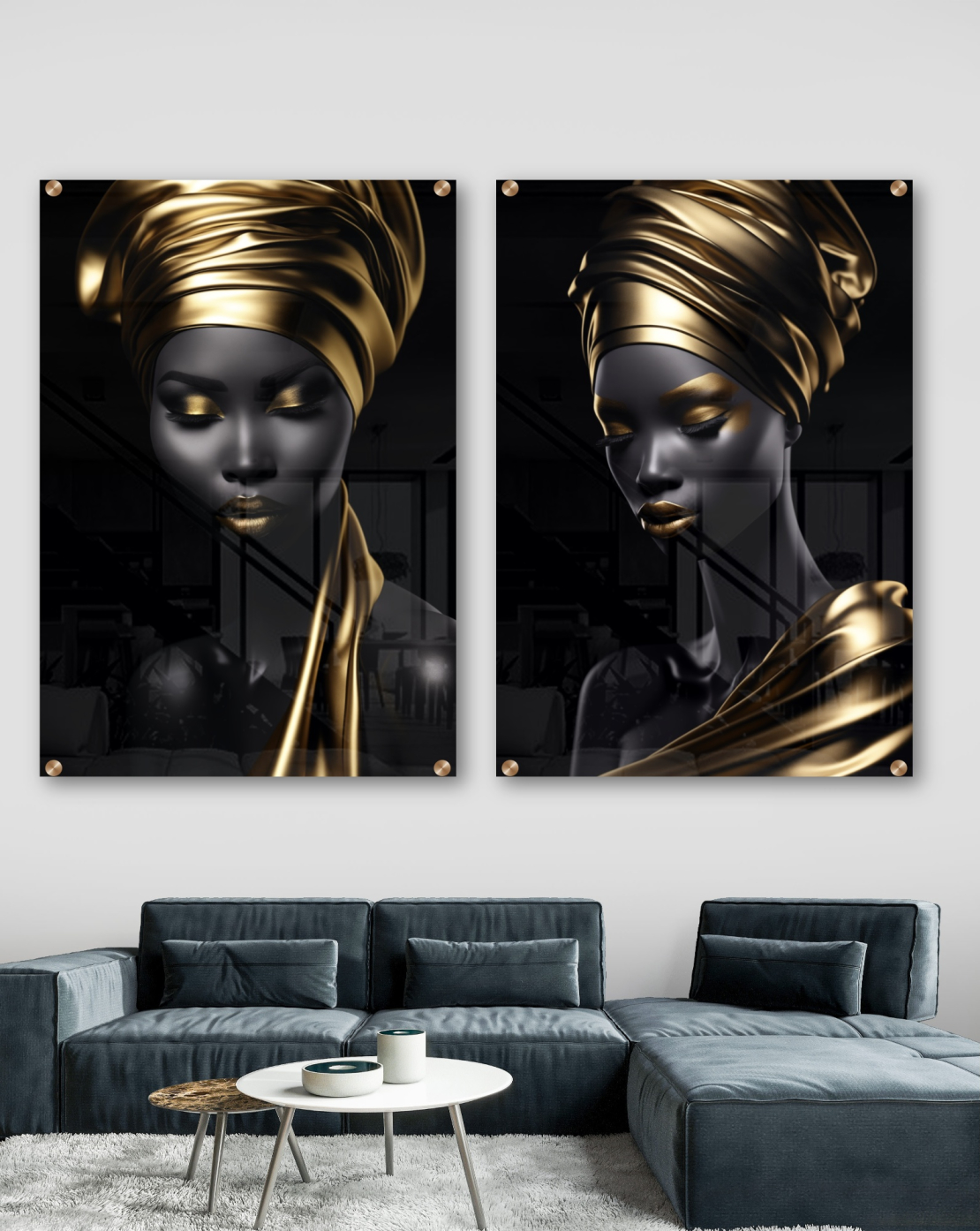 זוג תמונות זכוכית מיוחדות לסלון אפריקאיות 