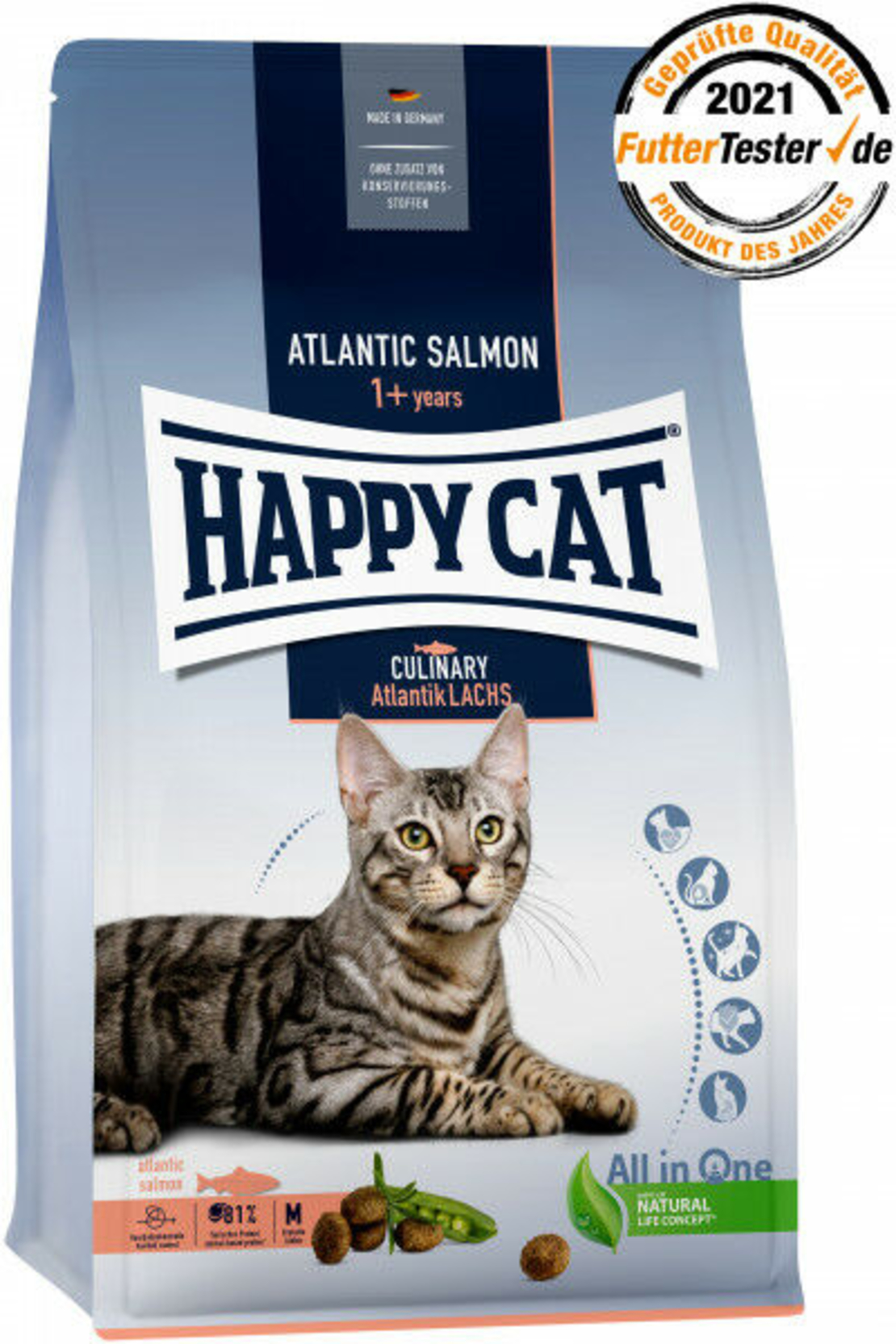 מזון לחתולים הפי קט קולינרי עם סלמון לחתולים בוגרים 300 גרם| happy cat culinary atlantik lachs atlantic salmon