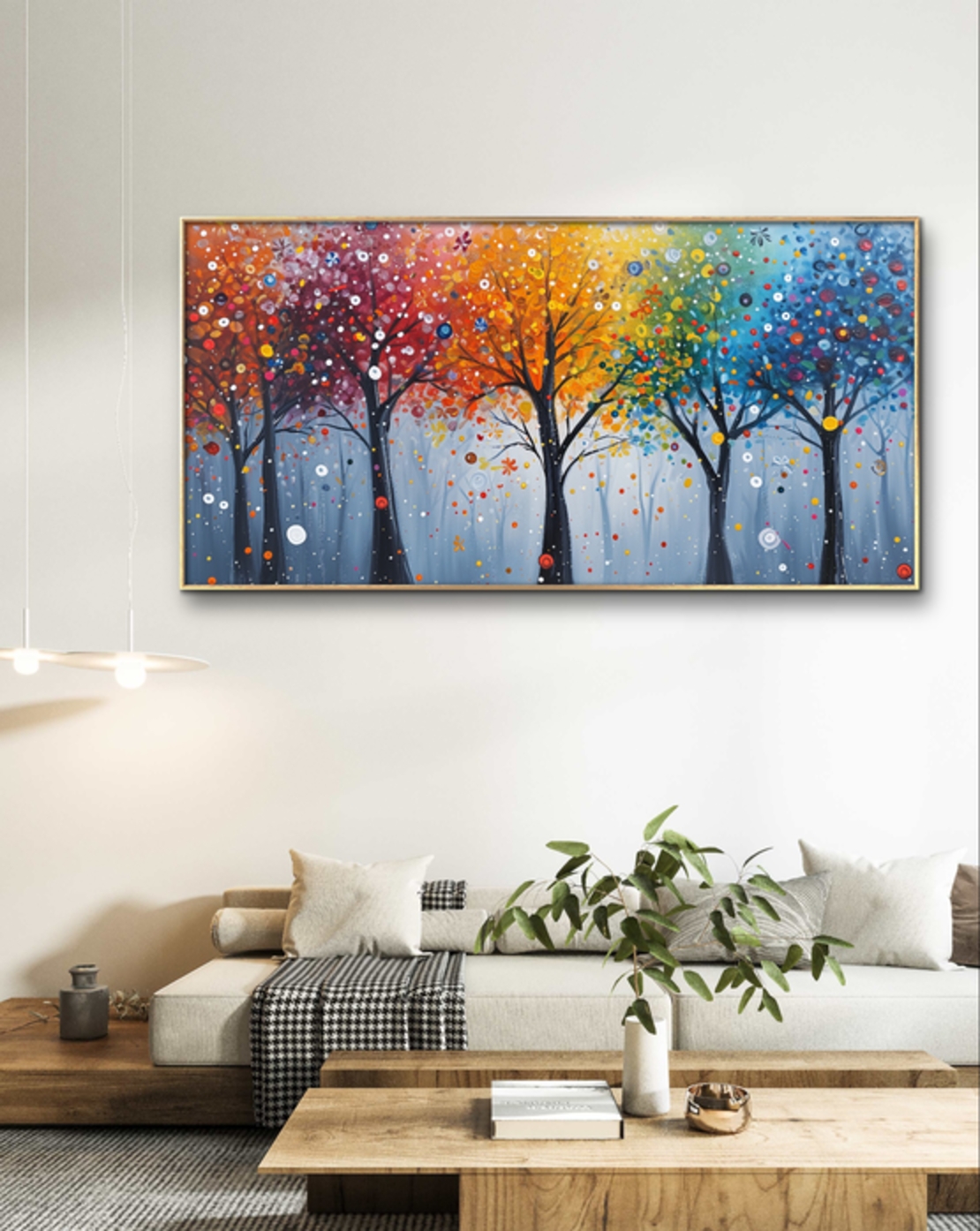 תמונת קנבס לסלון מהממת עצים בפריחה צבעונית דגם - A55504