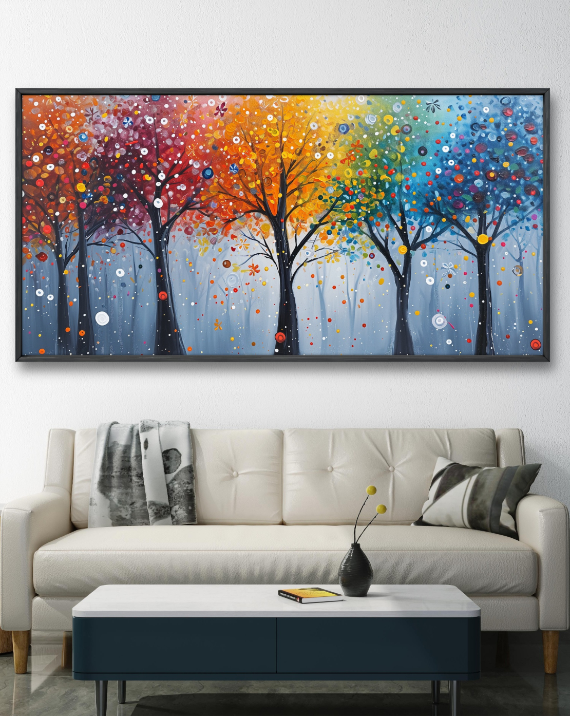 תמונת קנבס לסלון מהממת עצים בפריחה צבעונית דגם - A55504