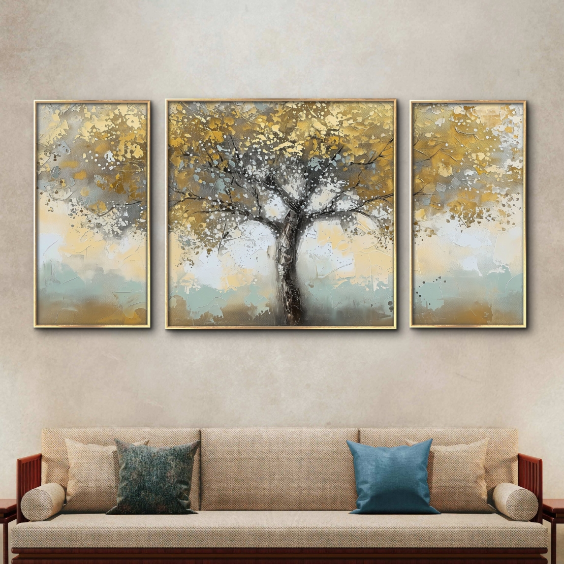 תמונה מחולקת לסלון מהממת עץ עם מריחות צבע דגם - A55507