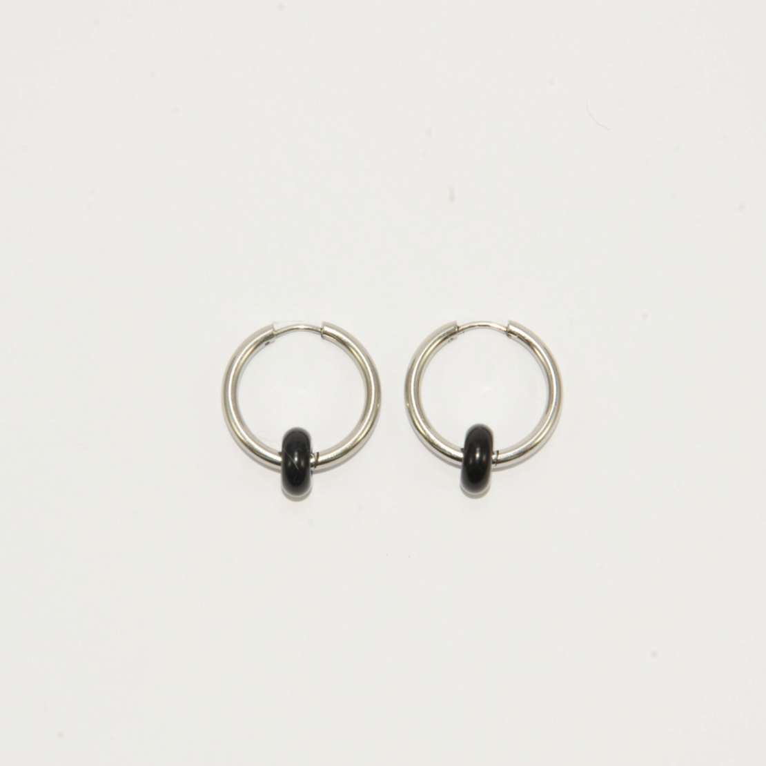Mens black discount onyx hoop earrings