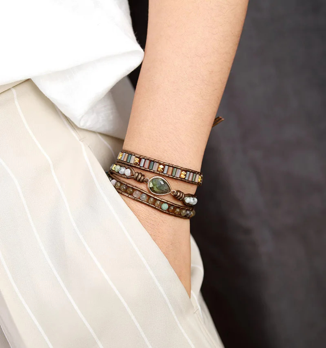 Women Ethnic Leather Wrap Bracelet