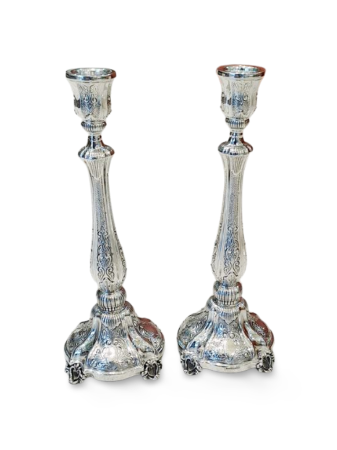 A pair of pure silver Solomon candlesticks