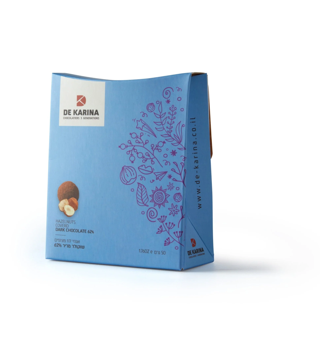 דה קרינה - פינוקי אגוזי לוז מצופים שוקולד מריר 62% | פרווה | בד״ץ