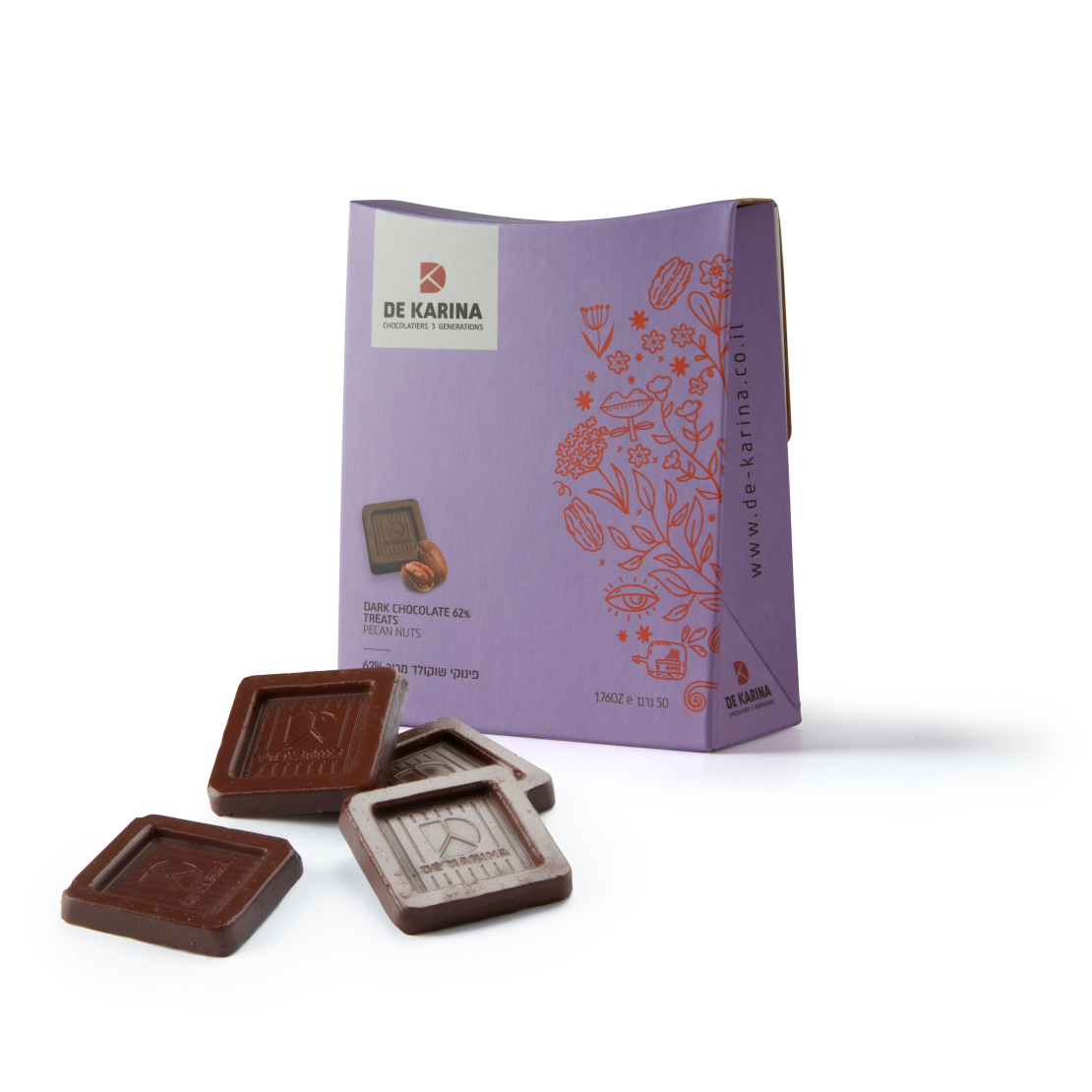 דה קרינה - פינוקי שוקולד מריר 62% | פרווה - טבעוני | בד״ץ