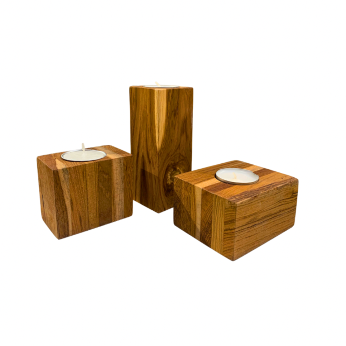 Modern Wood Block Candlestick Set