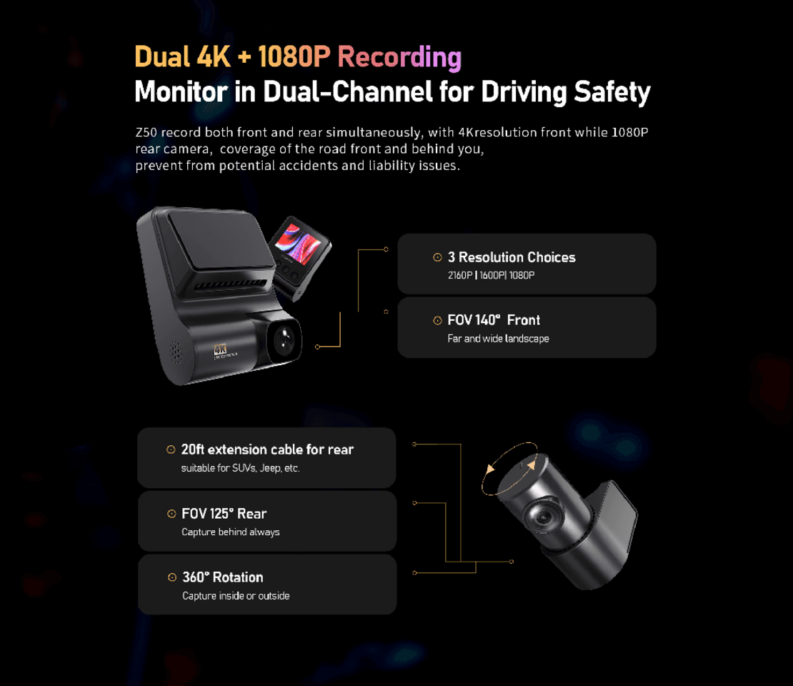 מצלמות דרך לרכב DDPAI Z50 4K