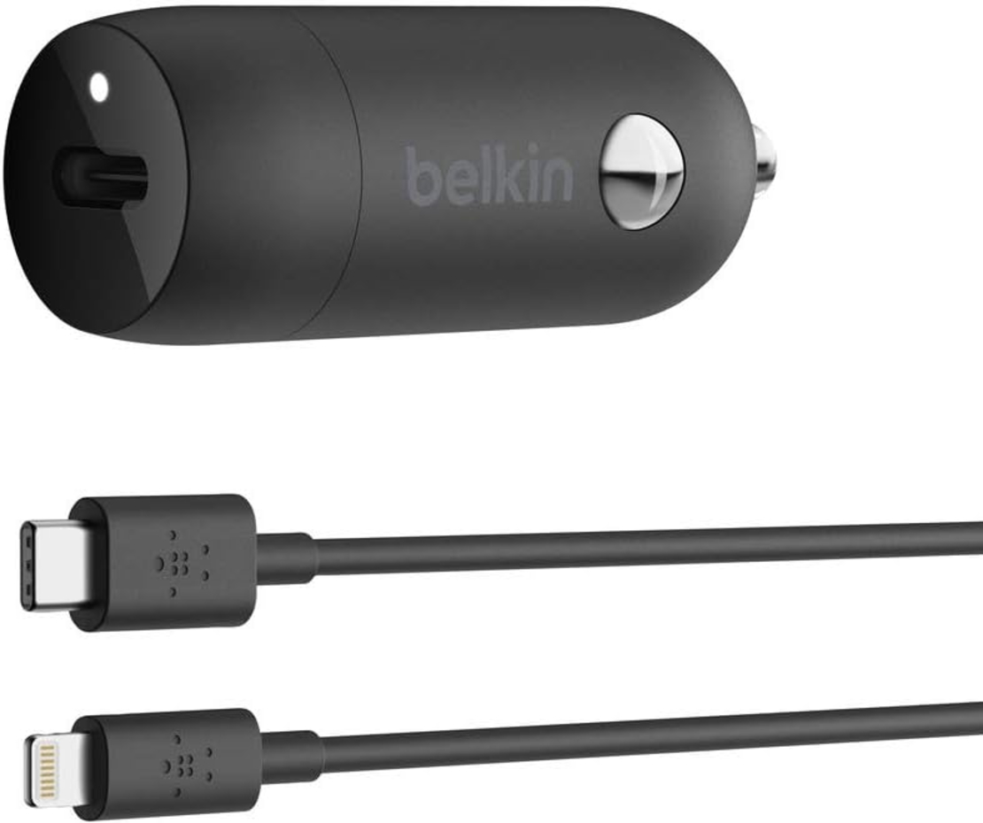מטען מהיר לרכב עם כבל Belkin Boost Charge PD USB-C 18W Lightning