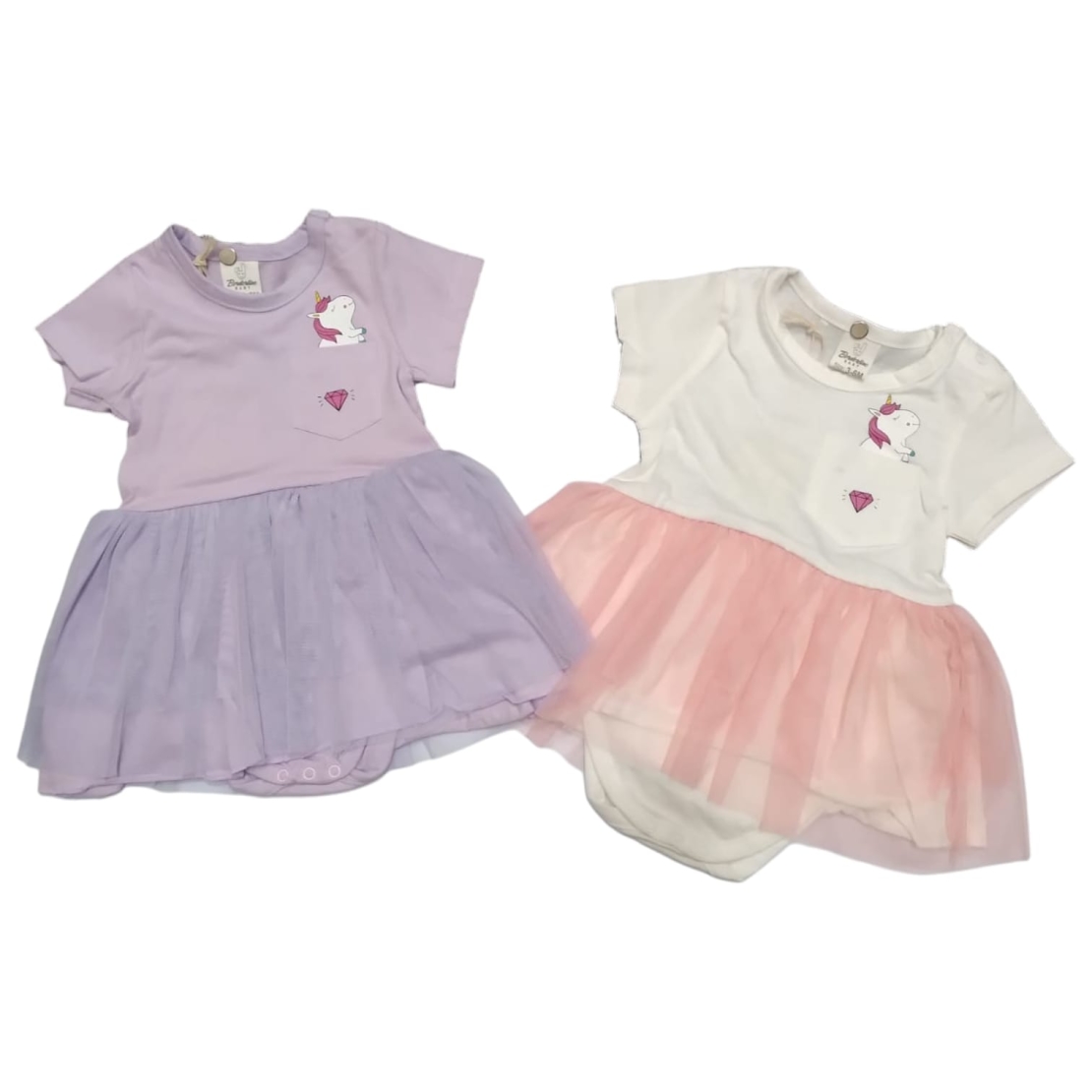 בגד גוף שמלה חד קרן (לבן/סגול) 3-24M תינוקות בנות