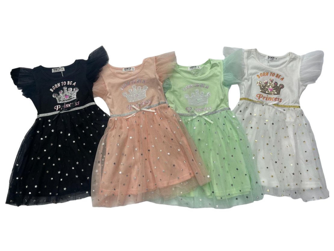 שמלת טול תינוקות בנות מדוגמת כתר 6-24M (לבן/ירוק/אפרסק/שחור)