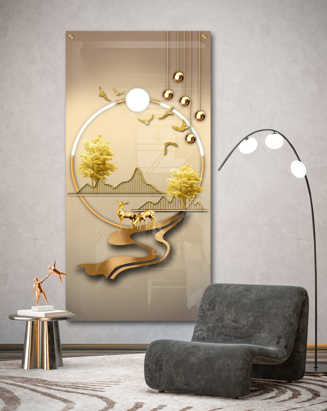 תמונת זכוכית לאורך לסלון בסגנון נורדי 